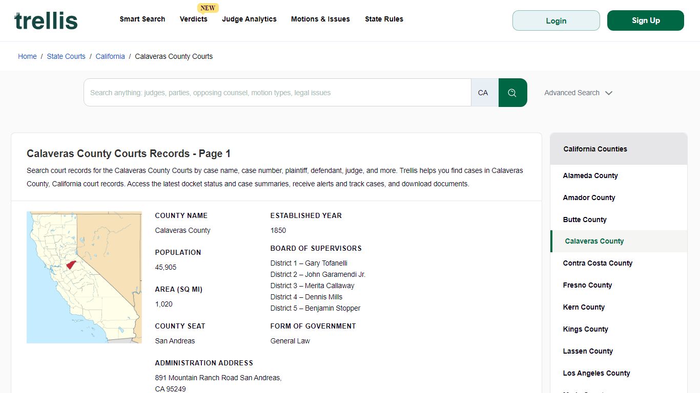 Calaveras County Court | Docket Search California
