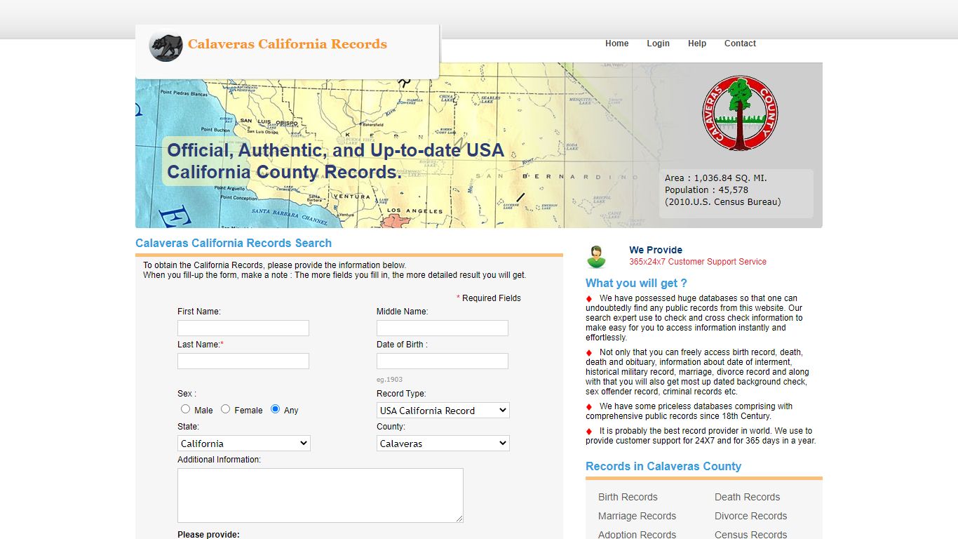 California Calaveras County Records Search.